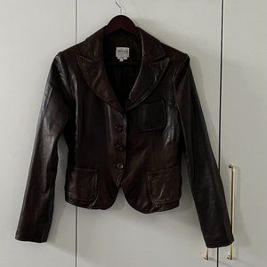 Armani Collezioni Genuine Leather Blazer Jacket chocolate brown colour
